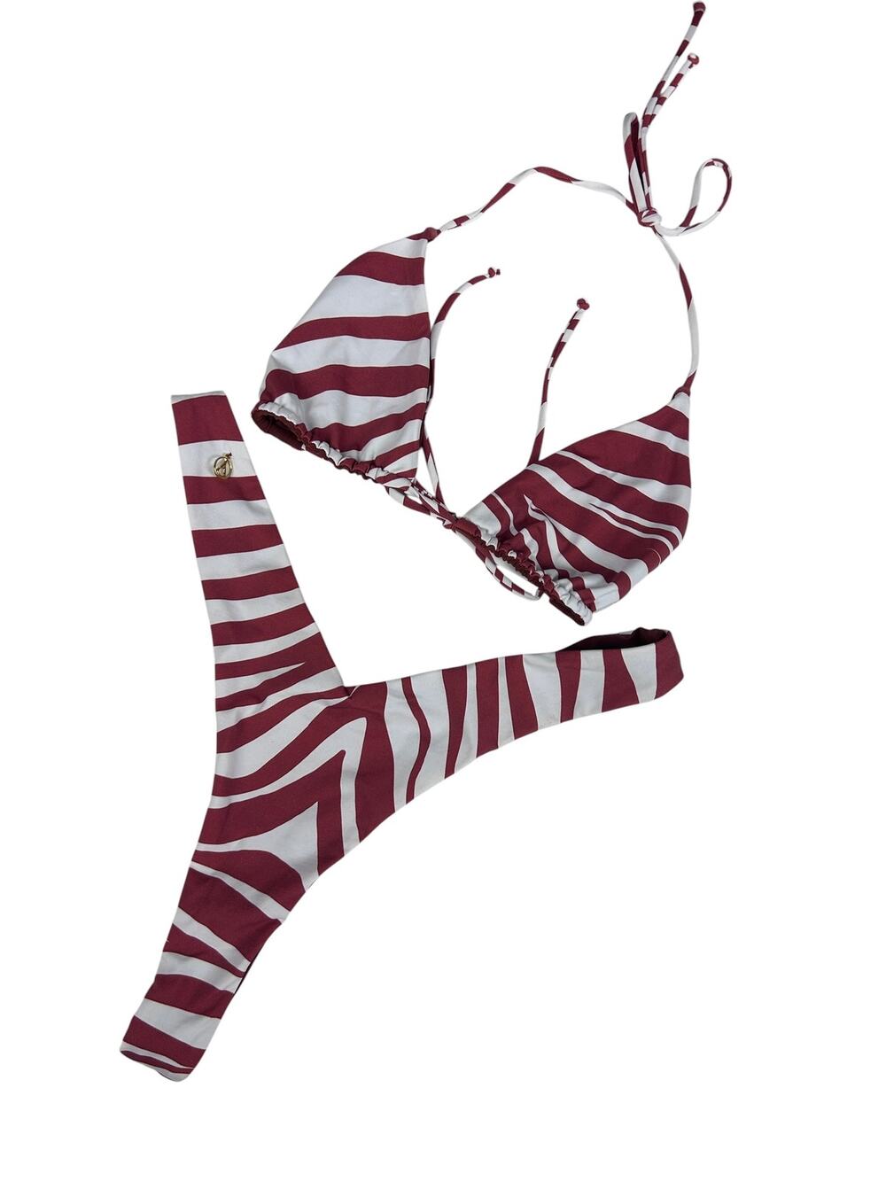 Axil Swim Brown Zebra Print Thong Triangle Matching 2 Piece Bikini L